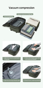 Vacuum compression bag system with step-by-step instructions on how to use it.
