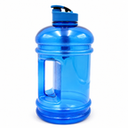 A large translucent blue plastic water bottle with a carry handle and a blue flip-top lid, shown on a plain white background.