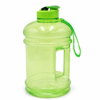 A large translucent green plastic water bottle with a carry handle and a blue flip-top lid, shown on a plain white background.