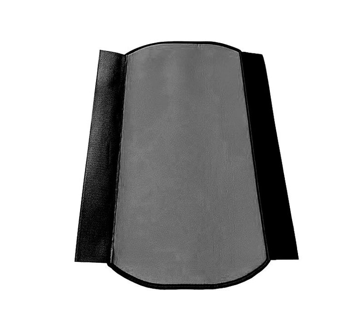 A black protective shield or guard with a textured gray center panel and black side panels, shown flat against a white background.