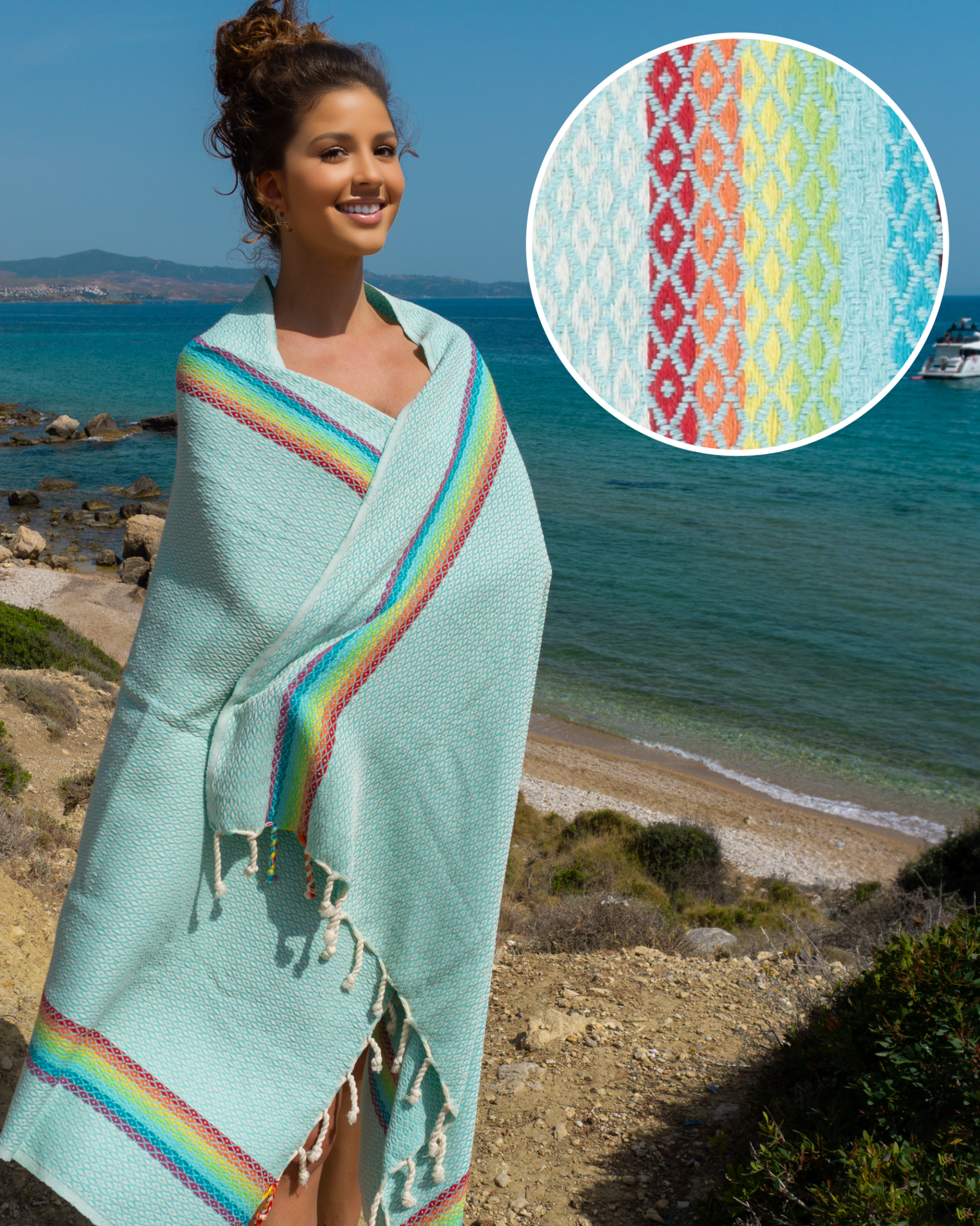 RAINBOW Hammam Towel – Mint – Turkish Beach Towel, Spa & Sauna Towel-0