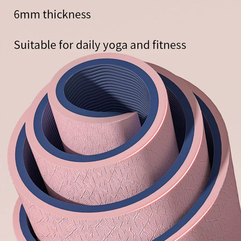 Double‑Sided Non‑Slip TPE Yoga Mat with Strap – Pink-1