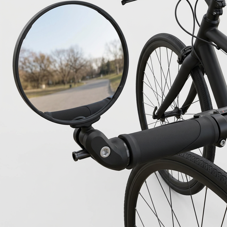 Bar-end mirror mounted on an improved commuter bike detail