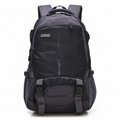 A dark gray and black backpack with multiple compartments, side pockets, and adjustable straps, shown against a plain white background.