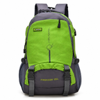 A 25L hiking backpack in bright lime green and dark gray, featuring multiple compartments, side mesh pockets, and adjustable straps, shown against a plain white background.