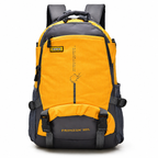 A 25L backpack in yellow and dark gray, featuring multiple zippered compartments, side pockets, and adjustable shoulder straps, shown against a plain white background.